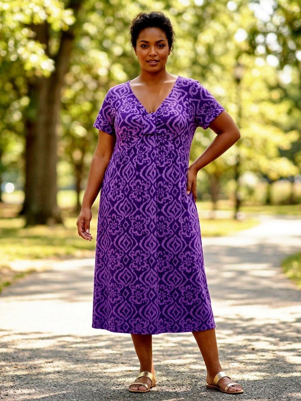 Just My Size Women's Crown Jewel Print Knot Dress Size 2X (18W/20W) Purple
